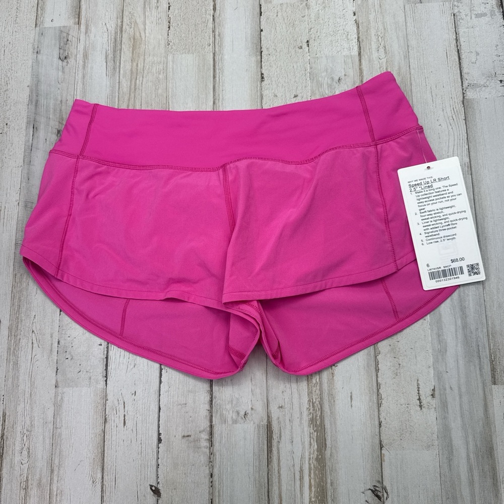 New with tags Sonic Pink lululemon speed up shorts 2.5in size 6